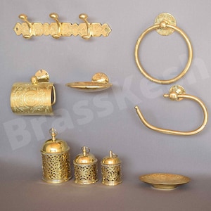 Set di accessori da bagno in ottone massiccio, decorazione da bagno in ottone non laccato