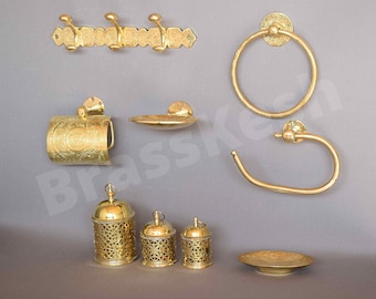 Solid Brass Bathroom Accessories Set, Unlacquered Brass Bathroom Decoration