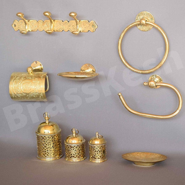 Solid Brass Bathroom Accessories Set, Unlacquered Brass Bathroom Decoration