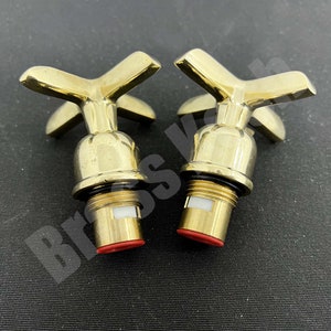 Pair of Unlacquered Brass Faucet Handles - Lever and Cross (Simple and Star) Styles