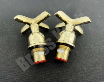 Pair of Unlacquered Brass Faucet Handles - Lever and Cross (Simple and Star) Styles