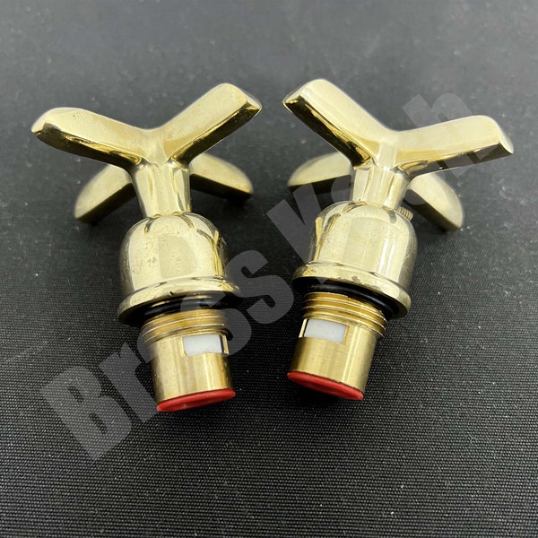 Pair of Unlacquered Brass Faucet Handles - Lever and Cross (Simple and Star) Styles