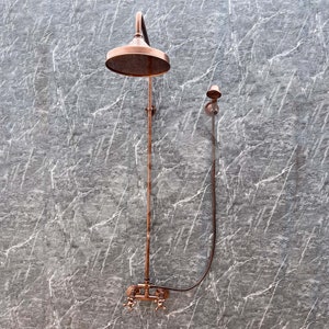 Vintage Copper Shower System - Copper Rain Showerhead with Handheld Shower - Outdoor Shower