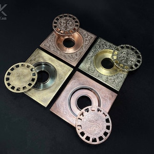 Handmade Brass Shower Drain with Engraved Design – Available in Unlacquered Brass, Bronze, Copper, and Light Copper Finishes