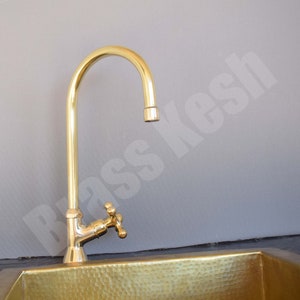 Unlacquered Brass Bathroom Faucet with a Single Handle Gooseneck Spout image 4