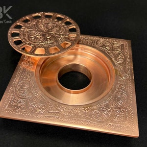 Handmade Engraved Brass Shower Drain with Light Copper Finish – Moroccan Craftsmanship