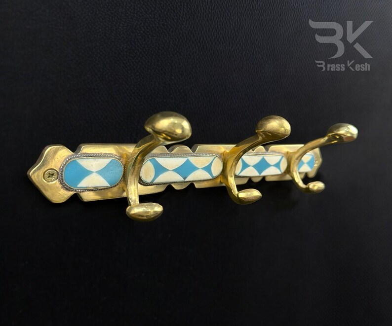 Turquoise Coat Rack Handmade Moroccan Brass Hook Rack: Bone & Turquoise Resin Inlay - Etsy
