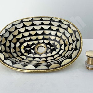 Brass Bathroom Sink Studded with Resin and Bones - Drop-in Sink with Popup Drain