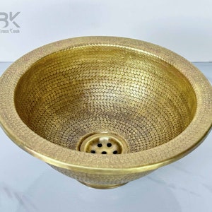 Handmade Hammered Brass Round Sink with Bronze Finish - Versatile Drop-In or Vessel Installation