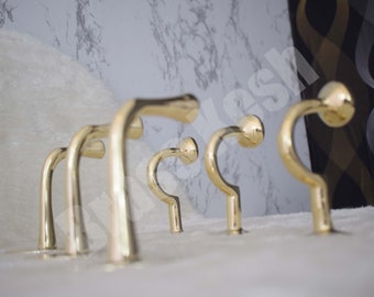 Handmade Brass Bathroom & Kitchen Hooks - Coats, Towels Racks Set Made of Unlacquered Brass
