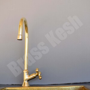 Unlacquered Brass Bathroom Faucet with a Single Handle Gooseneck Spout image 3