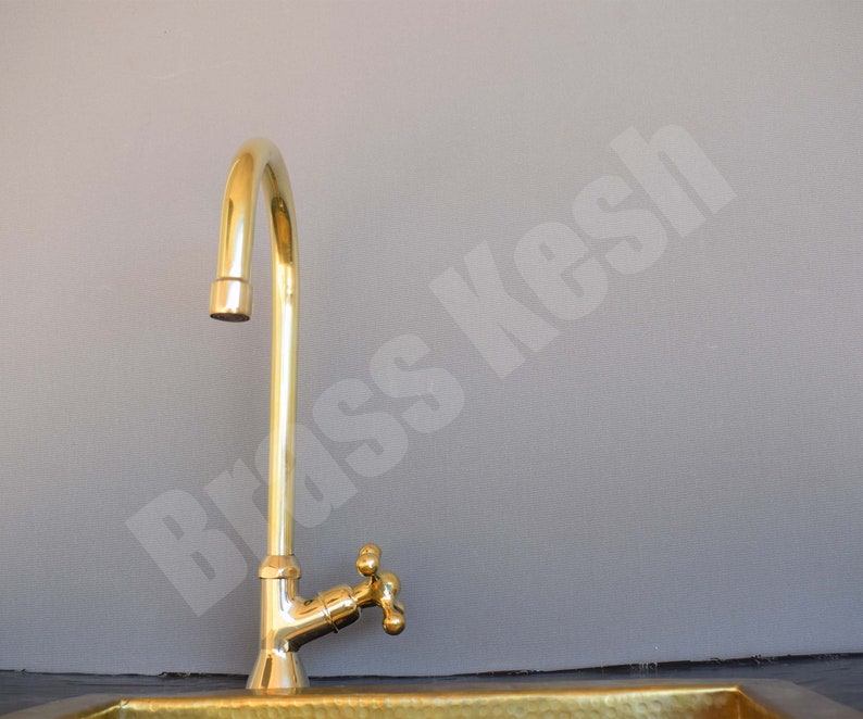 Unlacquered Brass Bathroom Faucet with a Single Handle Gooseneck Spout image 3