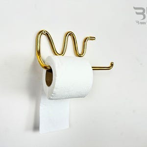 Porta carta igienica in ottone non laccato fatto a mano con supporto a parete ondulato - Artigianato marocchino