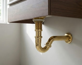 Unlacquered Brass P-Trap & Pop Up Drain | Living Finish Solid Brass Siphon