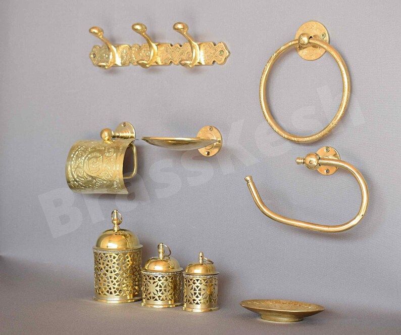 Solid Brass Bathroom Accessories Set Unlacquered Brass Etsy