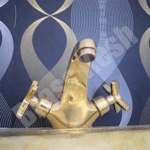 Solid Brass Bathroom Faucet with Cross Handles - Bathroom Tap Made of Unlacquered Brass