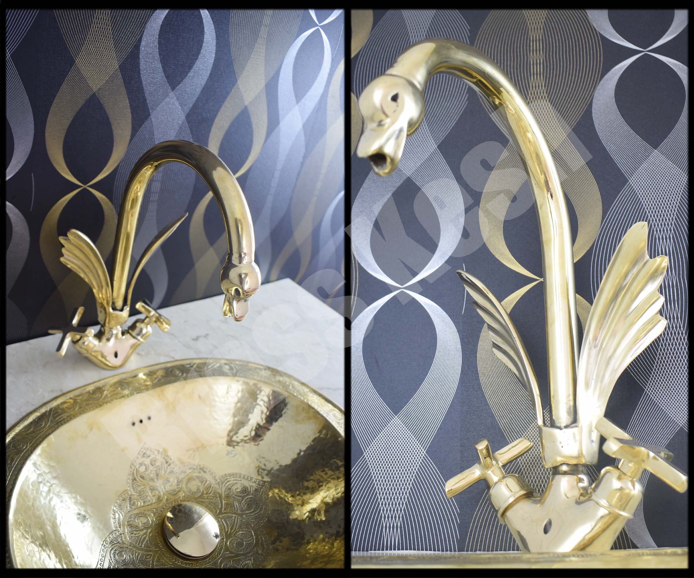 Handmade Brass Duck Faucet With Star Handles Bathroom Faucet Made of