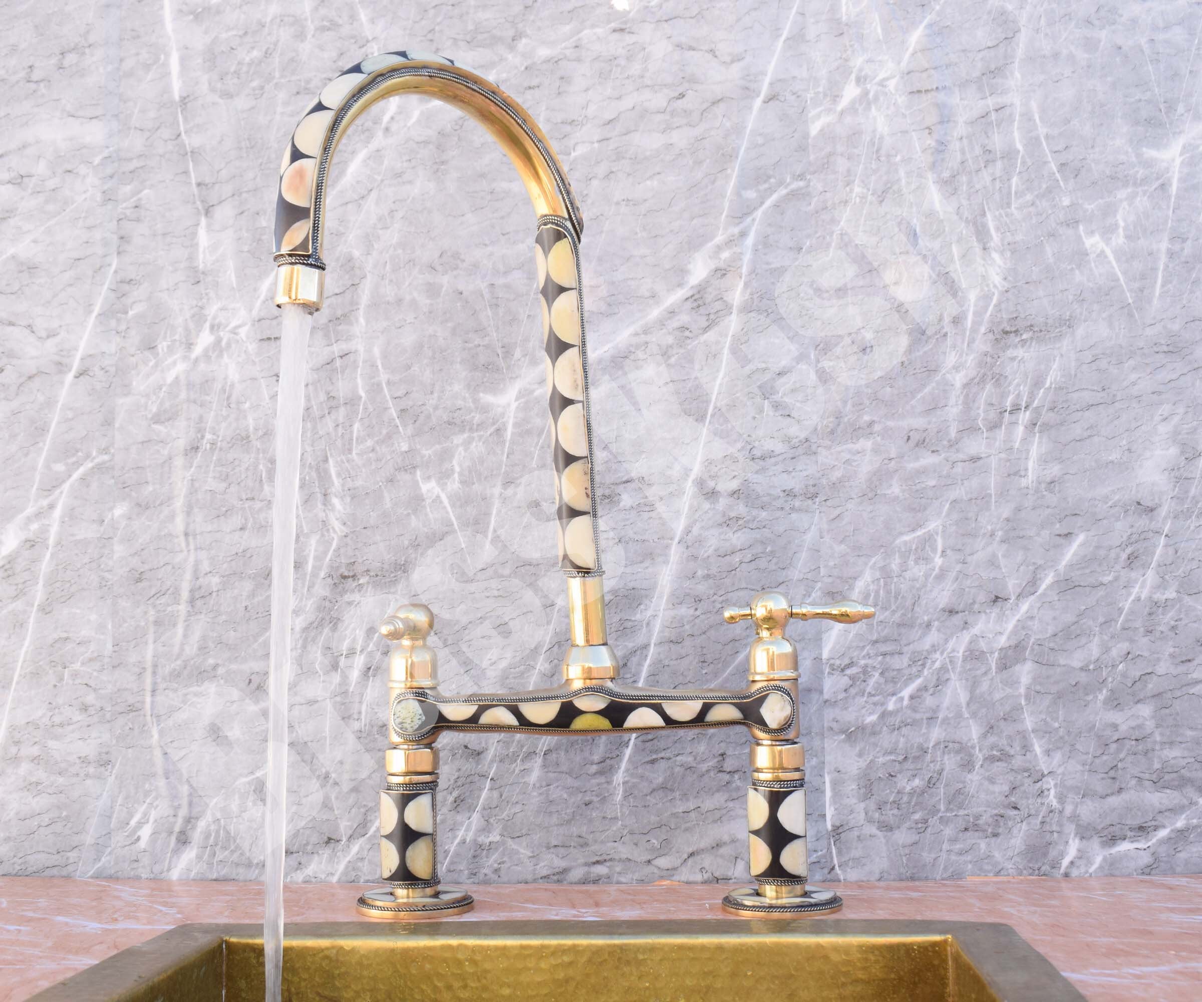 Unlacquered Brass Bridge Kitchen Faucet Studded With Bones and Resin - Etsy