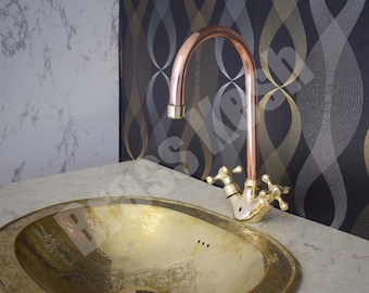 Copper and Brass Bathroom Faucet - Handmade Single Hole Mixer Faucet