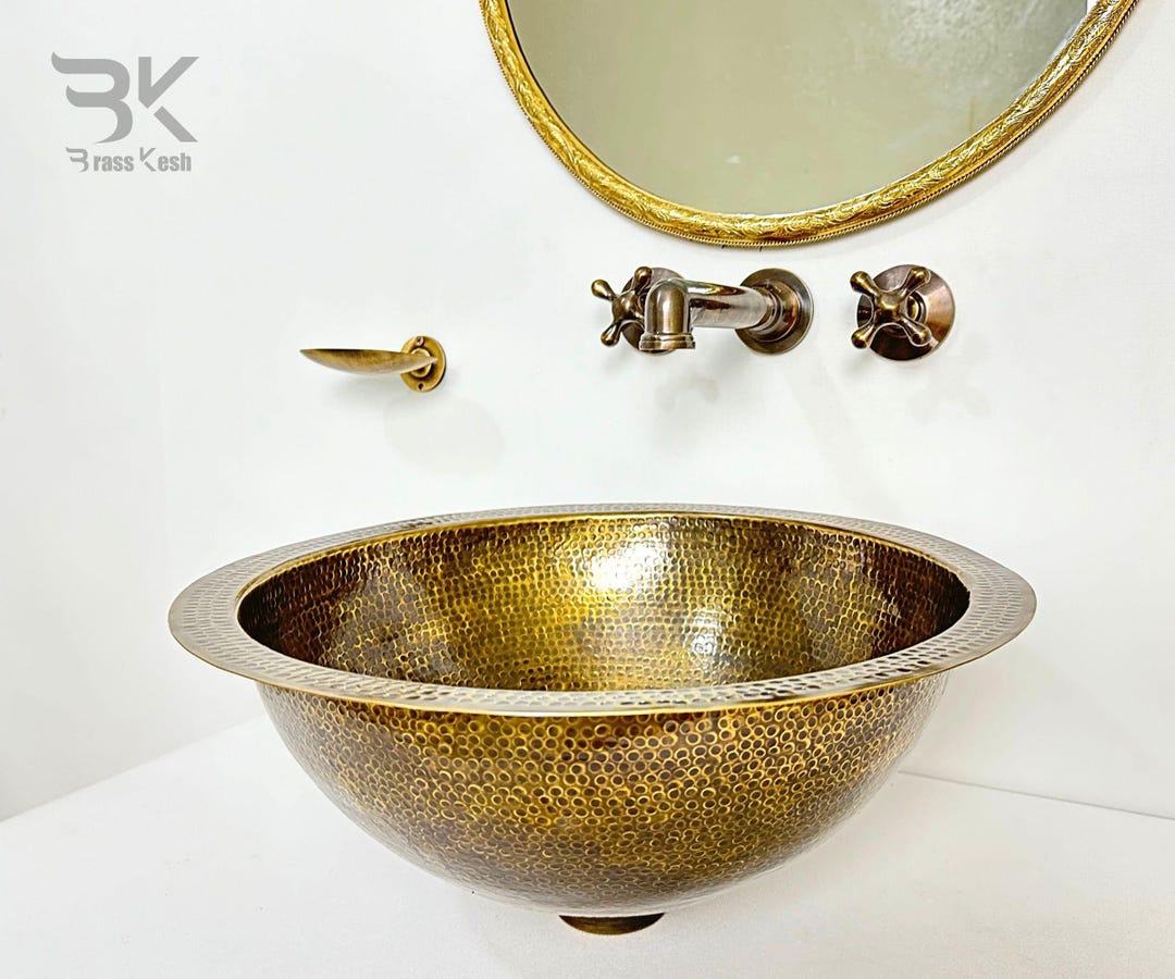 hammered-brass-round-drop-in-under-mount-sink-with-bronze-finish-etsy