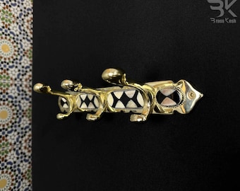 Handmade Brass Wall Hooks With Bone and Black Resin Inlay - Moroccan Handcrafted Hooks