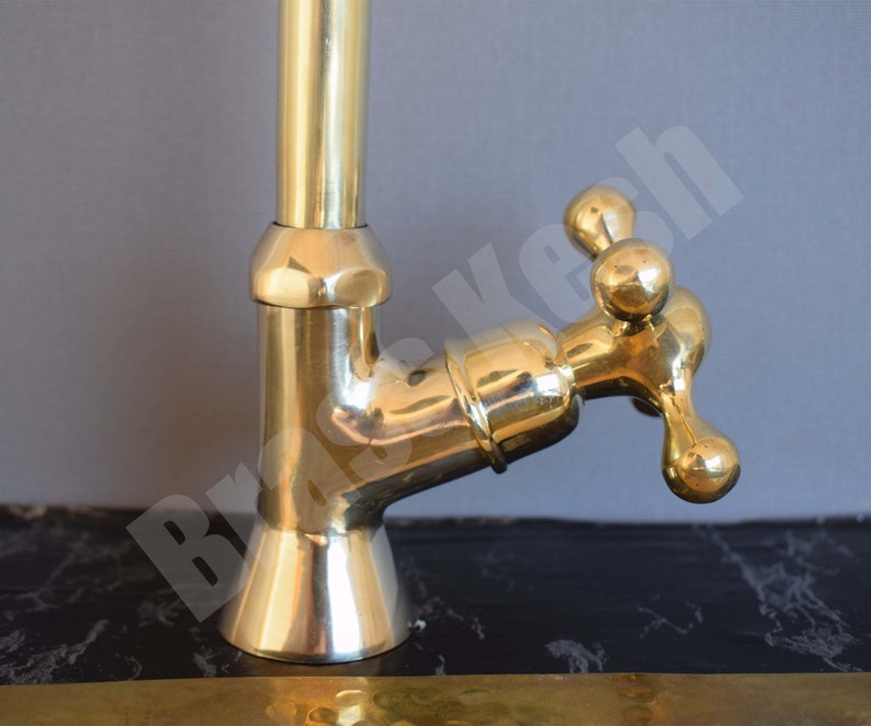 Unlacquered Brass Bathroom Faucet with a Single Handle Gooseneck Spout image 5