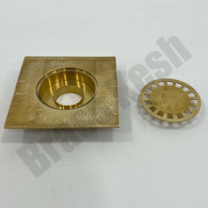 Unlacquered Brass Floor Drain - Hammered Brass Strainer