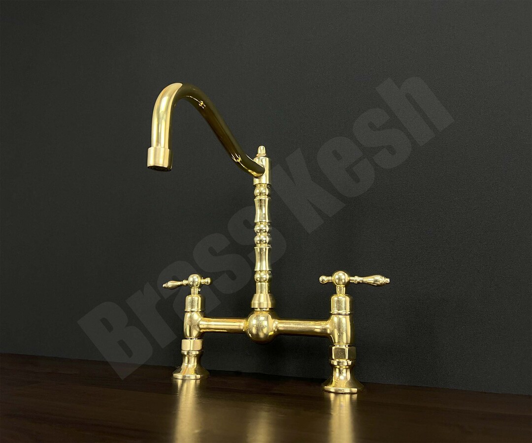 Unlacquered Brass Victorian Style Bridge Faucet - Brass Kitchen Faucet ...