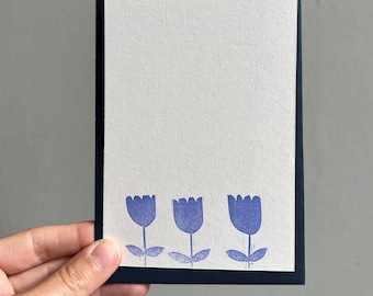 TULIP Letterpressed linocut postcard on recycled card