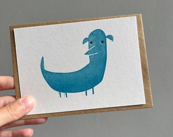 SAUSAGE DOG Lino cut Letterpressed postcard, greeting card, print