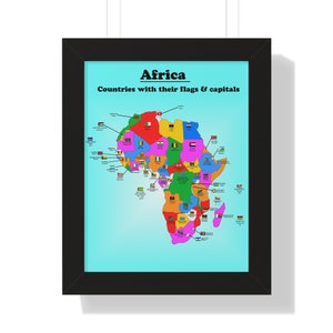 Framed Poster of all African Countries with their flags and their capital cities