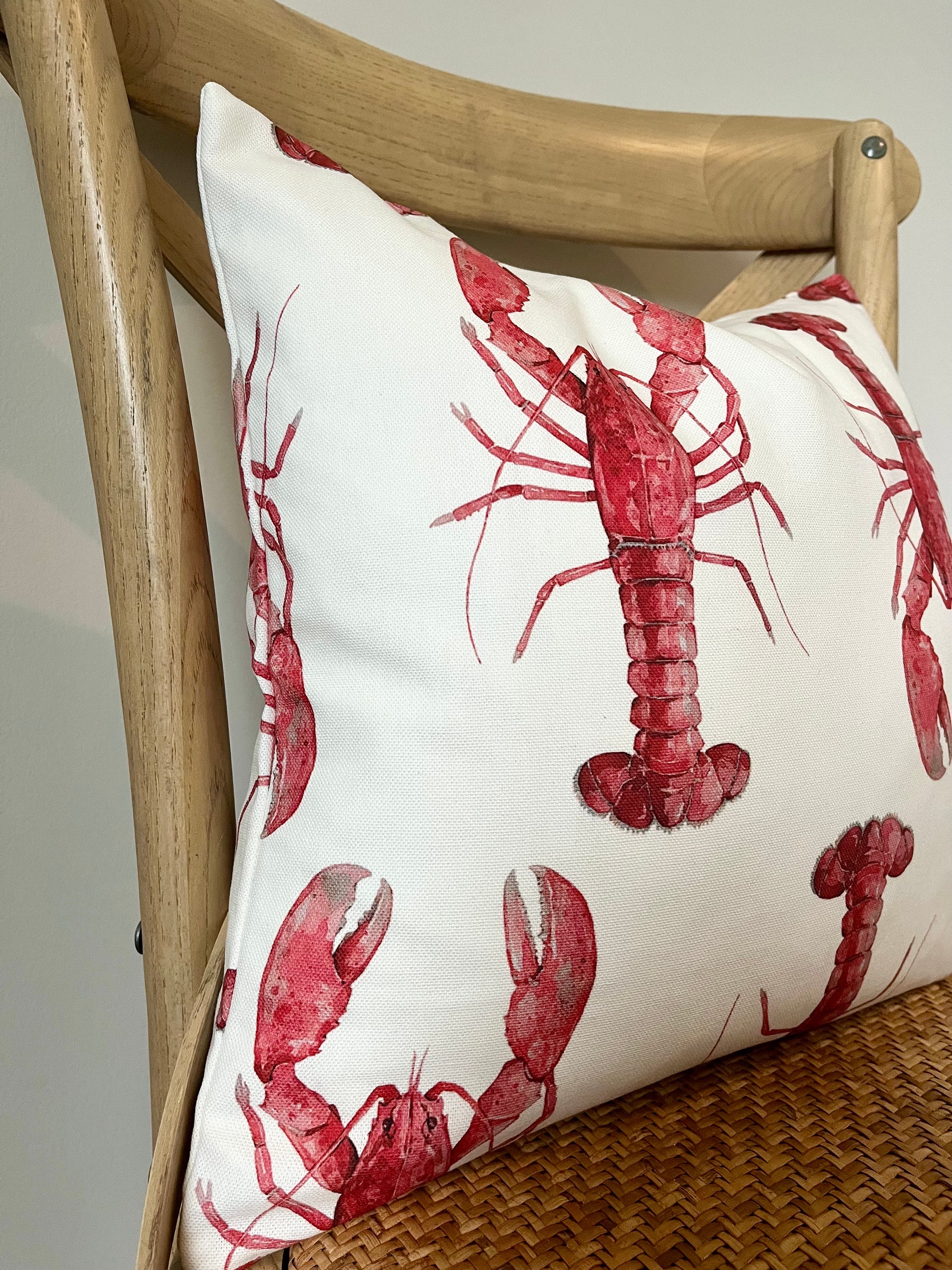 Lobster Red and White Pillow Cover, Throw Pillow Cushion, 14 X 14 