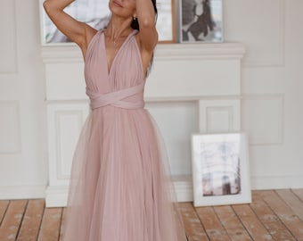Blush Infinity Dress Tulle, Blush Bridesmaid Dress, Blush Convertible Dress, Multiway Dress, Bridesmaid Dress, Blush Wedding