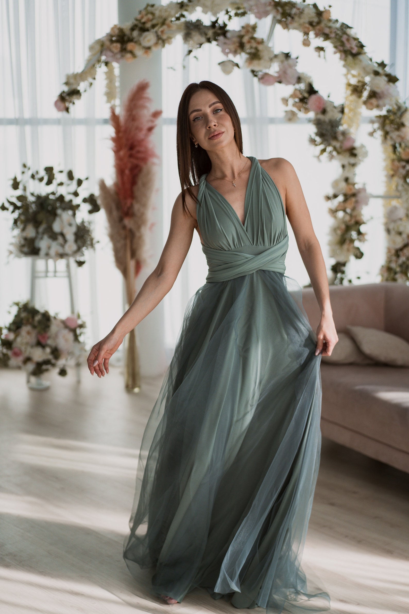 Sage Green Infinity Dress With Tulle Skirt Sage Green Etsy