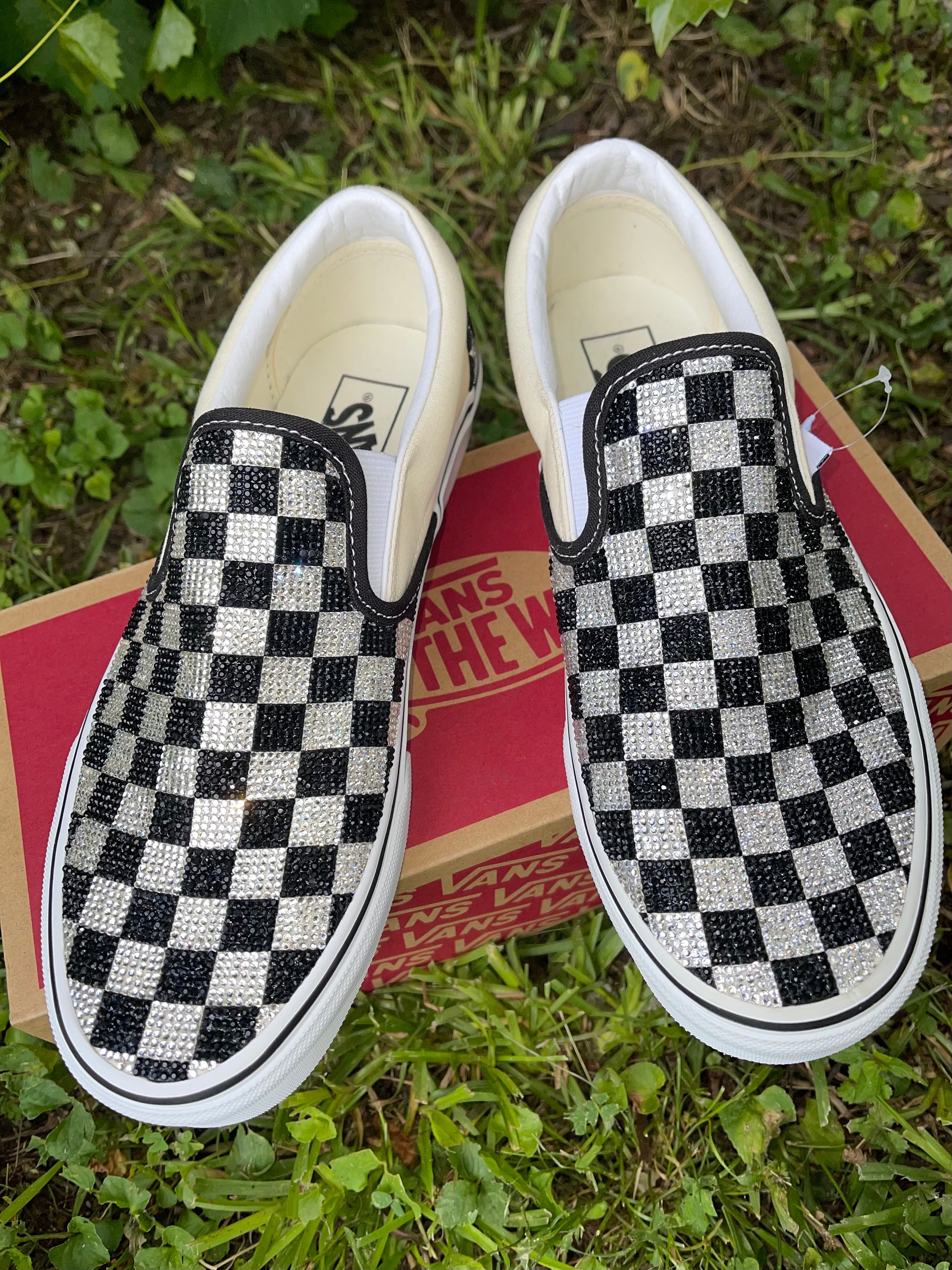 Custom Checkerboard Vans Men’s Slip On Size 9