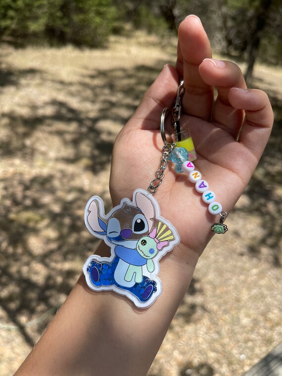 Disney Stitch Shaker Keychain With Handmade ohana and Drink Charm