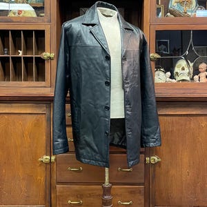 Blouson en cuir noir pour homme, taille moyenne, société à responsabilité limitée en cuir