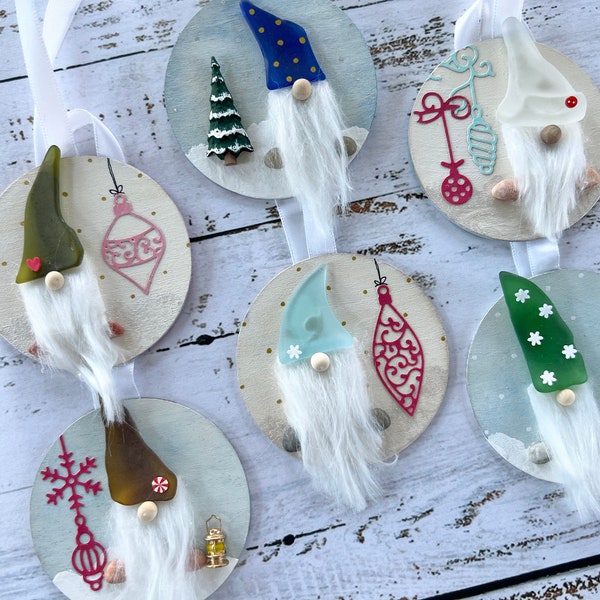 Christmas Sea Glass Gnome Ornaments