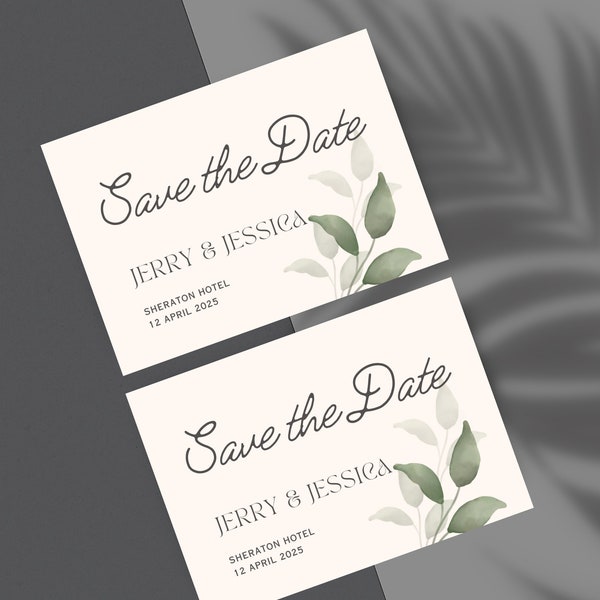 Green Save the Date Wedding Card || Green Wedding Card || Green And Beige Wedding Invitation || Floral Wedding Card