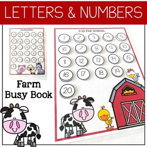 Jogos de correspondência de letras e números de animais de fazenda, atividades em PDF para impressão para jardim de infância, centros de alfabetização matemática, escola primária, pré-escola