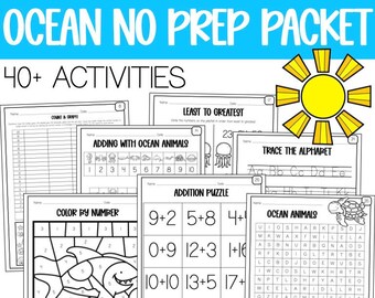 80 Page Summer Learning Activities for 1st Graders, Ocean Themed Worksheets, Early Finisher, Math & Language Arts Practice