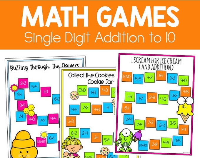 Addition to 10 Board Games, 15 Printable Math Games for Centers, First ...