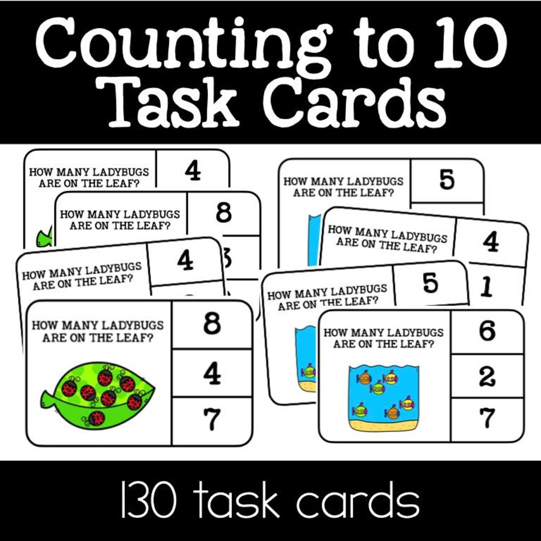 130 Counting to 10 Math Task Cards for Math Centers, 4x6 Activity Cards