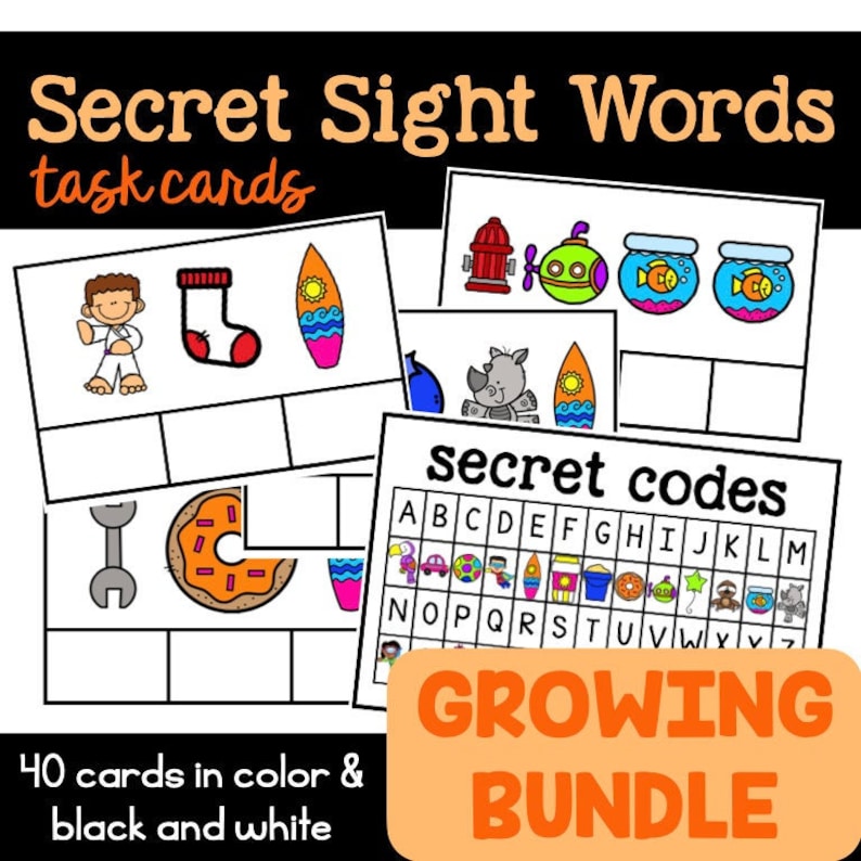 Secret Code Sight Word Task Cards for Literacy Centers | Etsy