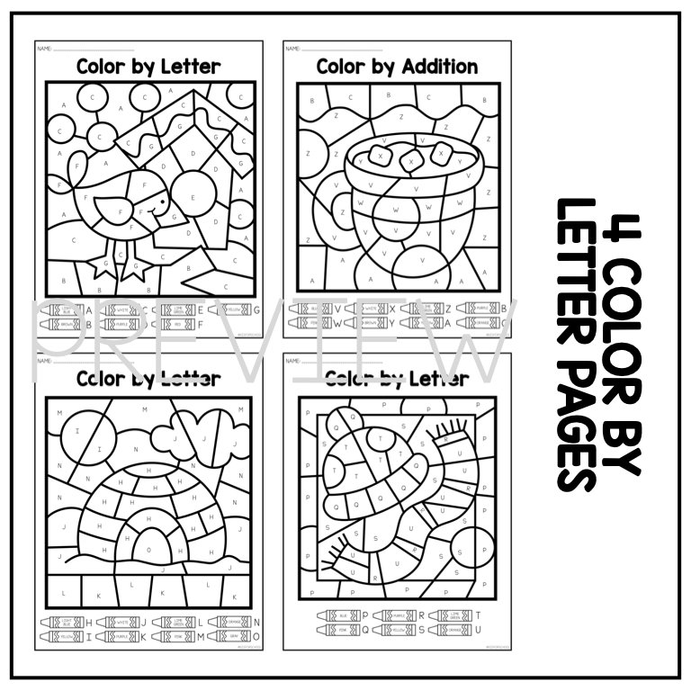 Winter Themed Letters & Numbers Color by Code for Pre-k and ...