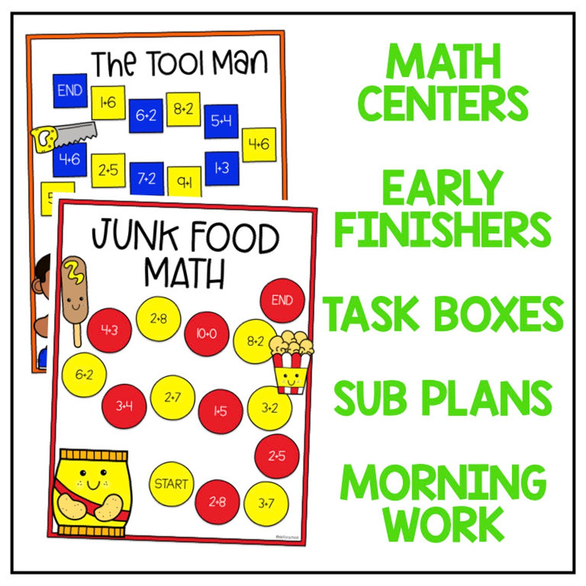 Addition to 10 Board Games, 15 Printable Math Games for Centers, First ...