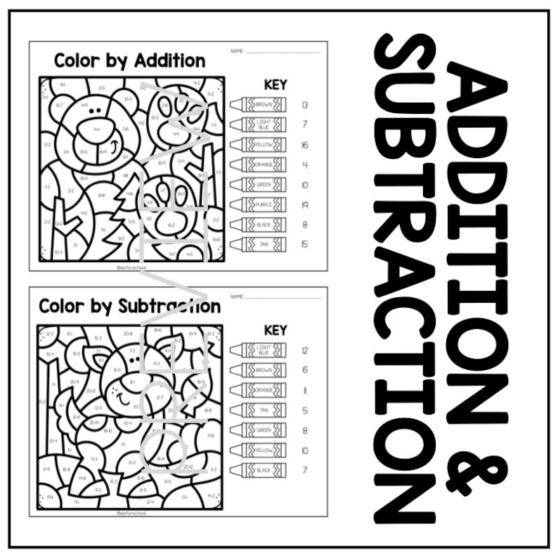 1st Grade Math Color by Code: Woodland Edition Addition Subtraction ...