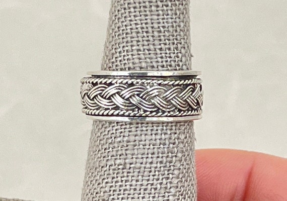 Sterling Silver Woven Pattern Spinning Ring - image 1
