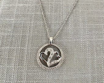 Sterling Silver 20 3/4" Singapore Necklace with Diamond Heart Pendant