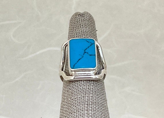 Sterling Silver Turquoise Split Shank Ring - image 2